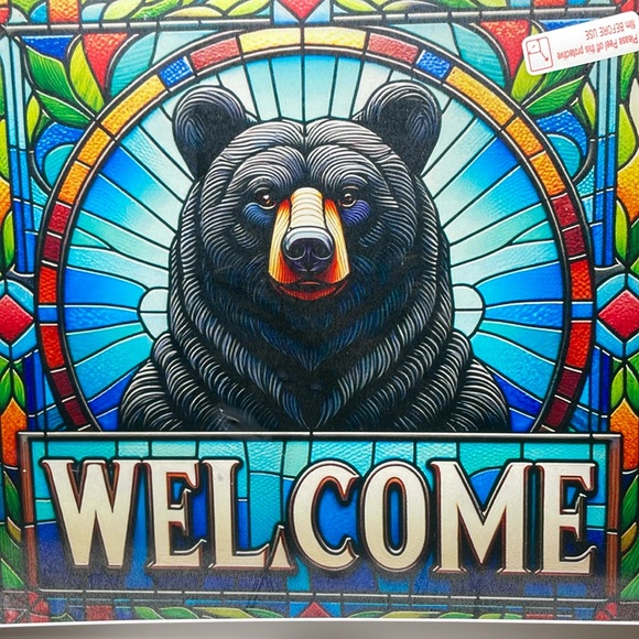 Suncatcher Square Acrylic Black Bear Welcome Sign Plaque Faux Stained Glass - Picture 1 of 3